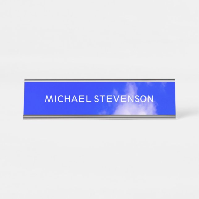 Blue Sky Unique Chic Modern Minimal Desk Name Plate (Front)