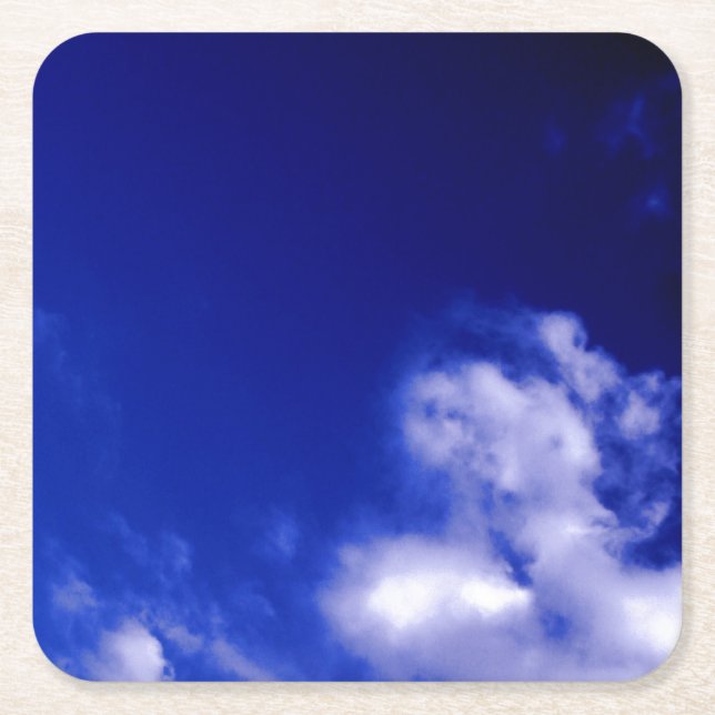 Blue Sky Unique Chic Modern Minimal Square Paper Coaster (Front)