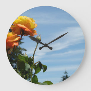 Blue Sky Wall Clocks White Clouds Orange Rose