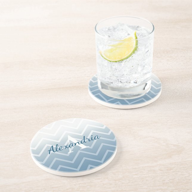 Blue Sky White Chevron Coaster (Side)