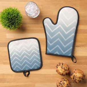 Blue Sky White Chevron Oven Mitt & Pot Holder Set