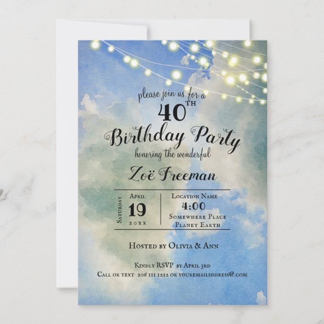 Blue Sky & White Clouds | Blue 40th Birthday Invitation (Front)