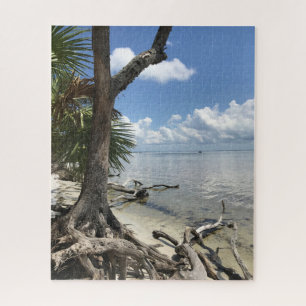 Blue Sky White Clouds, Blue Sea, Driftwood Beach Jigsaw Puzzle