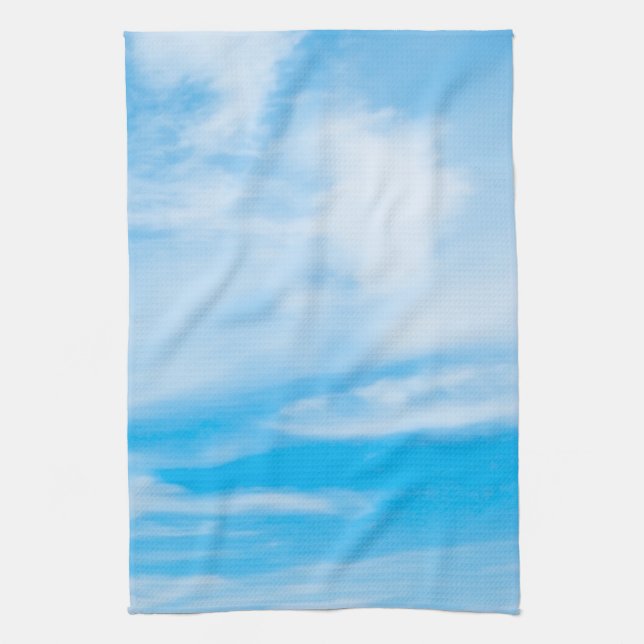 Blue Sky White Clouds Elegant Custom Template Tea Towel (Vertical)