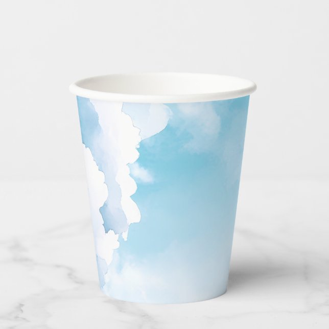 Blue Sky White Clouds Heaven Sent Baby Showe Paper Cups (Front)