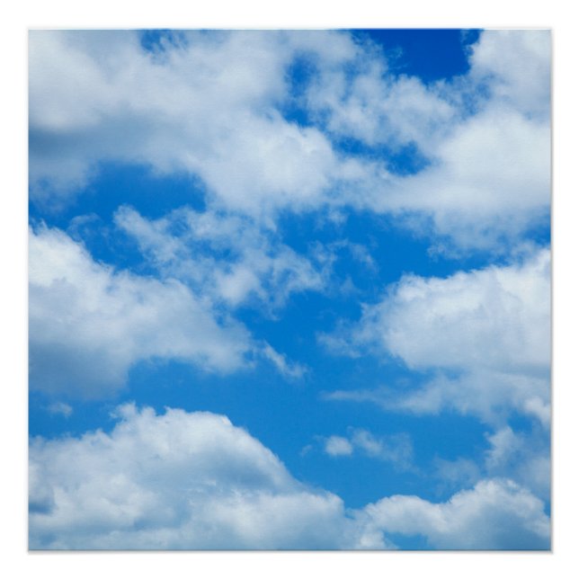 Blue Sky White Clouds Heavenly Skies Background Poster (Front)