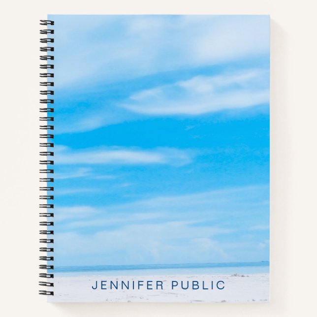 Blue Sky White Clouds Modern Custom Template Notebook (Front)