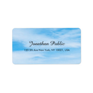 Blue Sky White Clouds Modern Elegant Handwritten Label