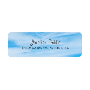 Blue Sky White Clouds Modern Elegant Script Trendy Return Address Label
