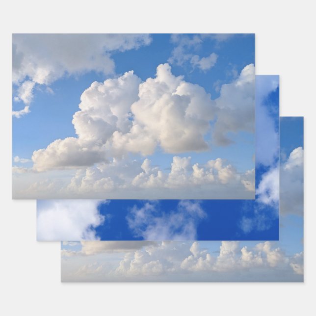 Blue Sky White Clouds Photo  Wrapping Paper Sheet (Set)