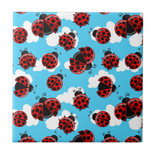 Blue Sky White Clouds Red Ladybug Beetle Ceramic Tile
