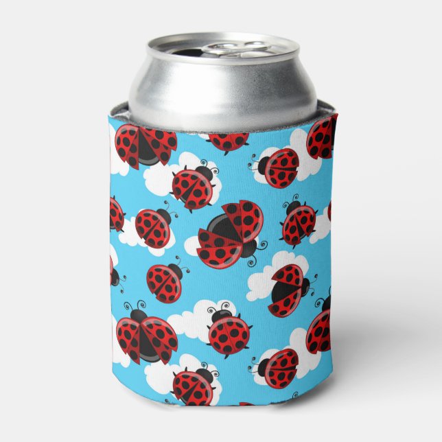 Blue Sky White Clouds Red Ladybug Beetle Insect Can Cooler (Can Front)