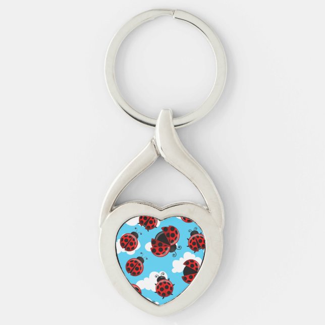 Blue Sky White Clouds Red Ladybug Beetle Key Ring (Front)