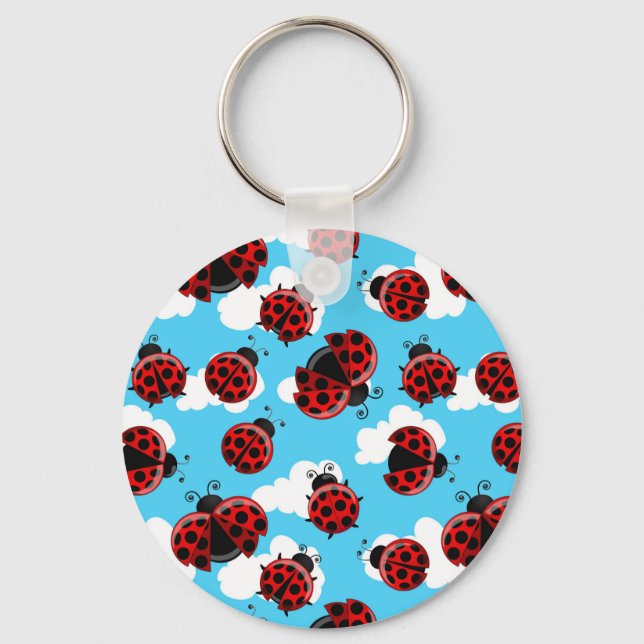 Blue Sky White Clouds Red Ladybug Beetle Key Ring (Front)