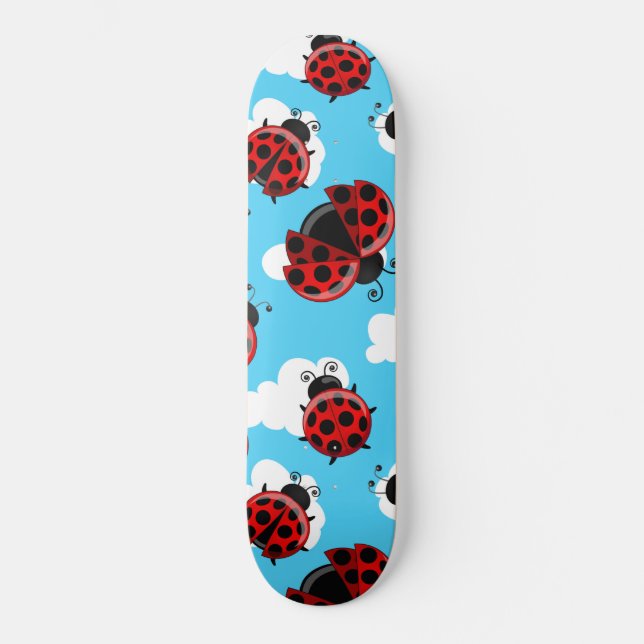 Blue Sky White Clouds Red Ladybug Beetle Skateboard (Front)