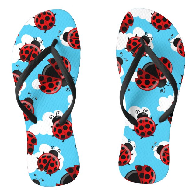 Blue Sky White Clouds Red Ladybug Beetle Thongs (Footbed)