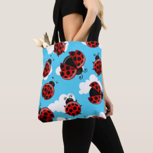 Blue Sky White Clouds Red Ladybug Beetle Tote Bag
