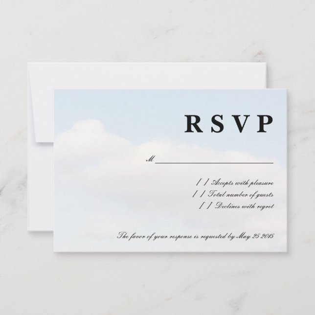 Blue sky white clouds RSVP wedding cards (Front)