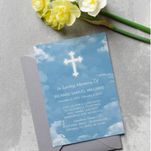 Blue Sky White Cross In Loving Memory Invitation