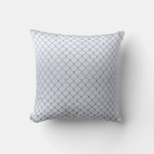 Blue Sky White Grey Art Deco Net Delicate Cushion (Front)