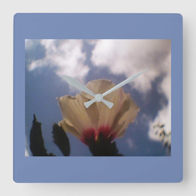 Blue Sky White Rose Square Wall Clock (Front)