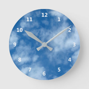 Blue Sky with Clouds Photo and White Numbers Round Clock