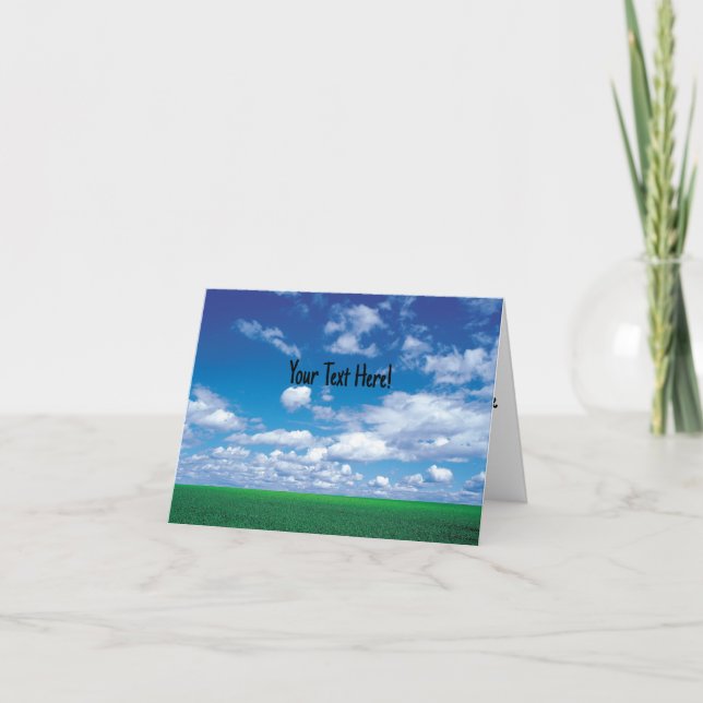 Blue sky with fluffy clouds and green grass card (Front)