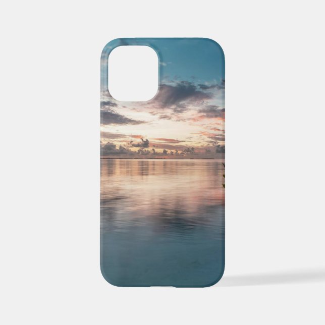 blue sky with red and dark clouds reflected on sea iPhone case (Back)