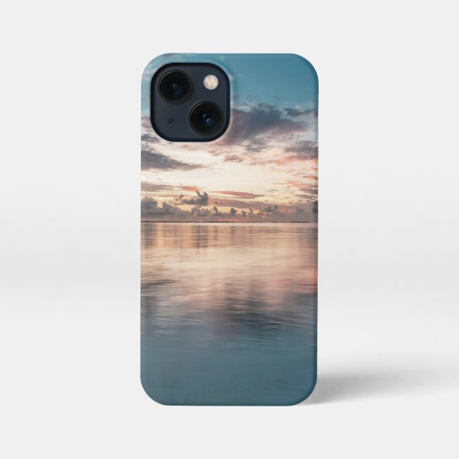 blue sky with red and dark clouds reflected on sea iPhone case (Back)