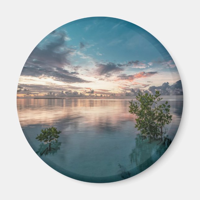 blue sky with red and dark clouds reflected on sea magnet (Front)