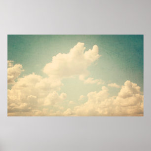 Blue sky with some white puffy cloudssky, vintage, poster