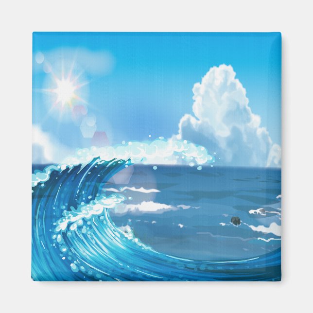Blue Sky with Sun Rays Japanese Wave Art Magnet (Front)