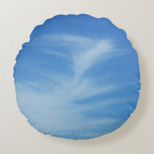 Blue Sky with White Clouds Abstract Nature Photo Round Cushion