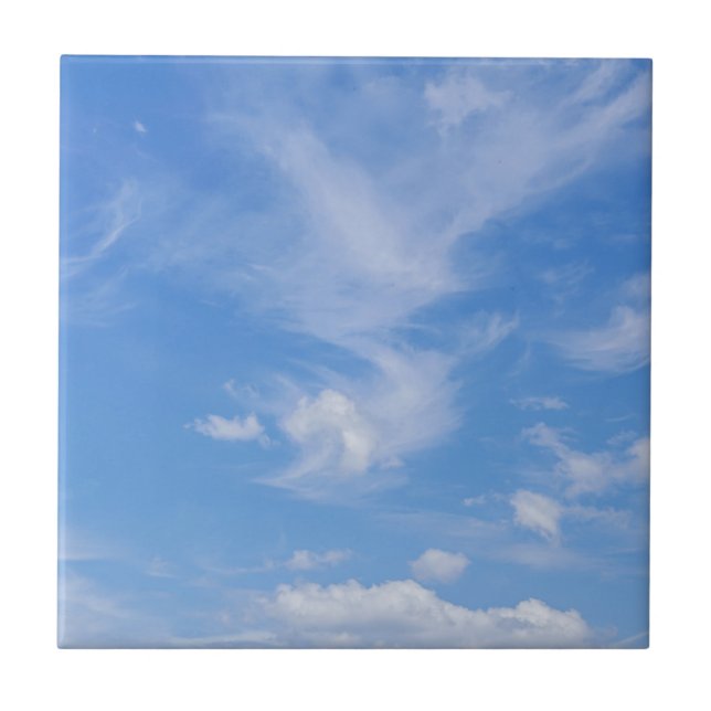 Blue Sky With Wispy Clouds Ceramic Tile (Front)
