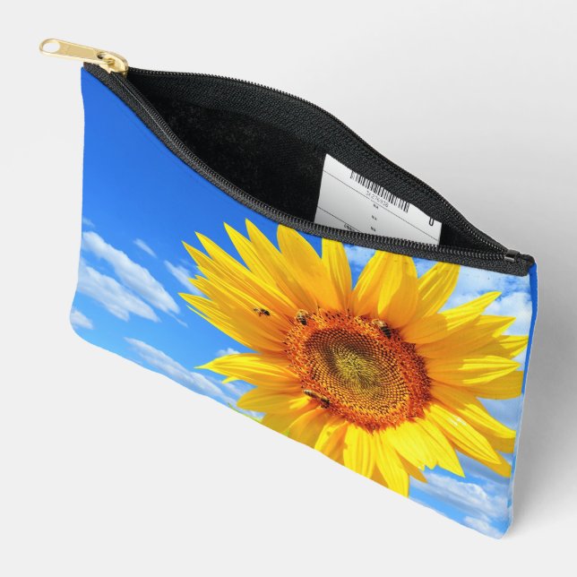 Blue Sky Yellow Sunflower Accessory Pouch (Open)