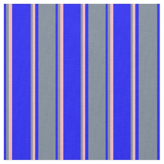 Blue, Slate Grey & Light Pink Stripes Fabric (Close Up)