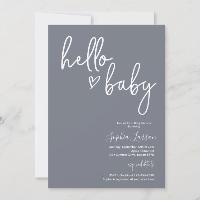 Blue Slate Minimalist Modern Boho Baby Shower  Invitation (Front)