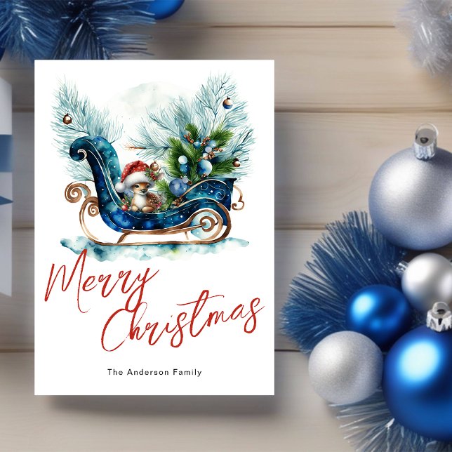 Blue Sled Baby Reindeer Card (Creator Uploaded)