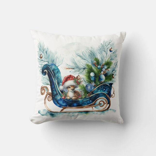 Blue Sled Baby Reindeer Cushion (Front)