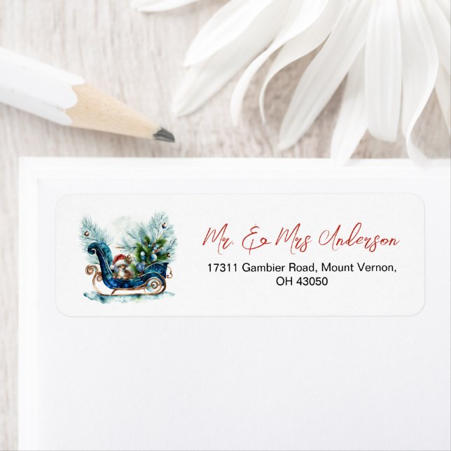 Blue Sled Baby Reindeer Return Address Label (Insitu)