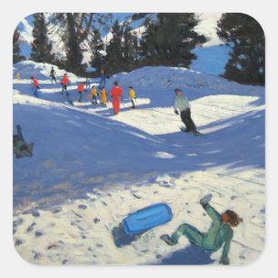 Blue Sledge Belle Plagne Square Sticker