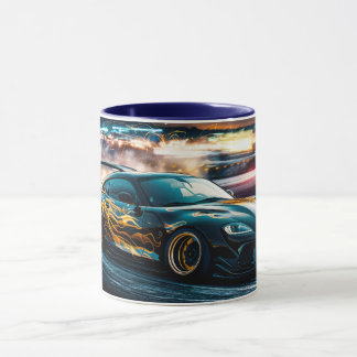Blue Sleek Drifting Sports Car Automotive Mug
