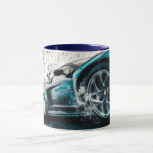 Blue Sleek Drifting Sports Car Automotive Mug