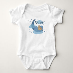 Blue Sleeping Baby Bear On Moon Clouds & Stars Bodysuit