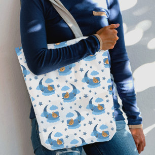 Blue Sleeping Baby Bear On Moon Clouds & Stars Crossbody Bag