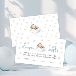 Blue Sleeping Teddy Bear Baby Shower Diaper Raffle Enclosure Card