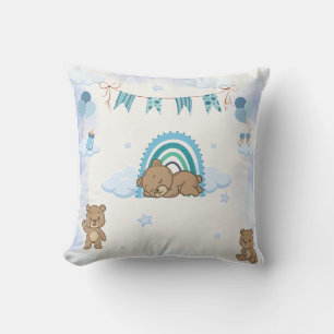 Blue Sleeping Teddy Bear Nursery Cushion