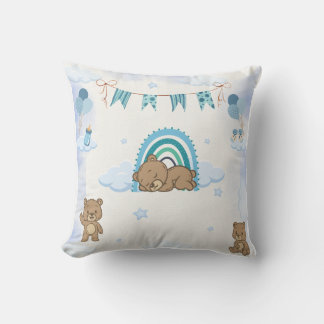 Blue Sleeping Teddy Bear Nursery Cushion
