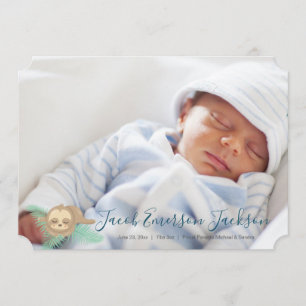 Blue Sleepy Baby Sloth Baby Photo Announcement
