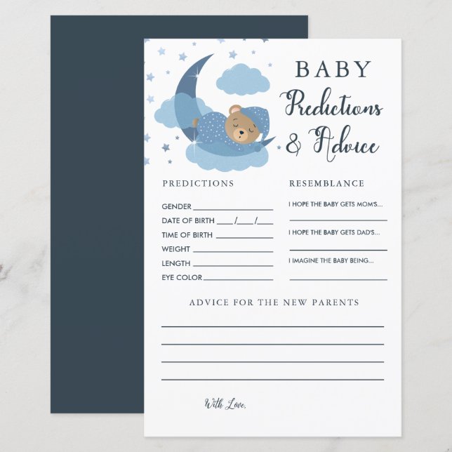 Blue Sleepy Bear Prediction and Advice Card (Front/Back)